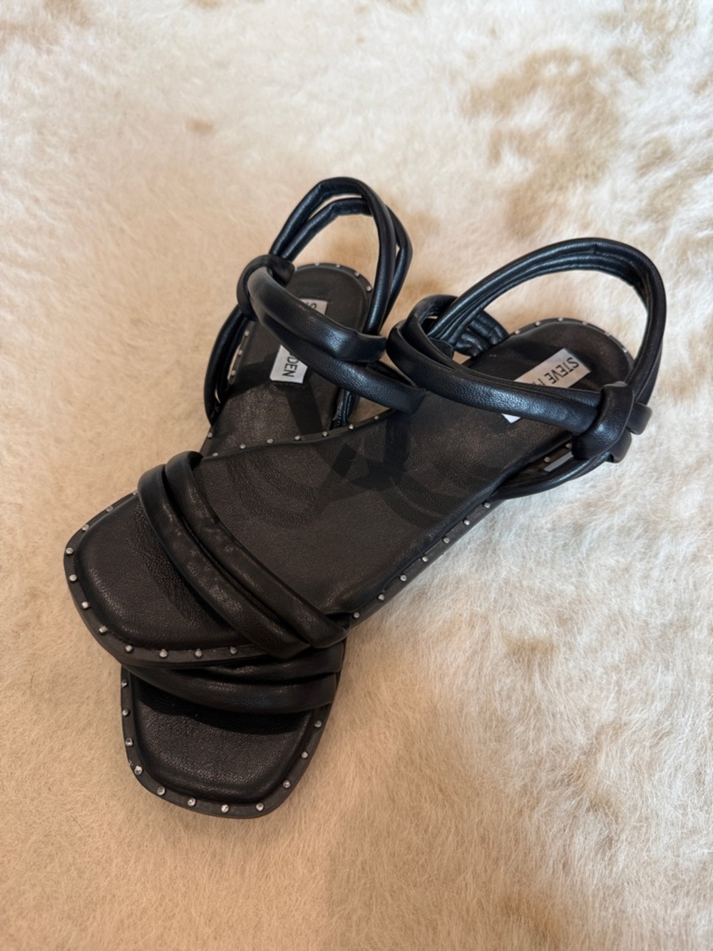 Steve Madden Black Studded Strappy Flat Sandals